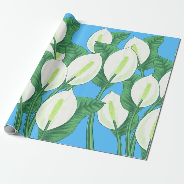 Vita freden lever på blekens blå bakgrund presentpapper (Utrullad)