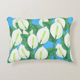 Vita freden lever på blekens blå bakgrund prydnadskudde