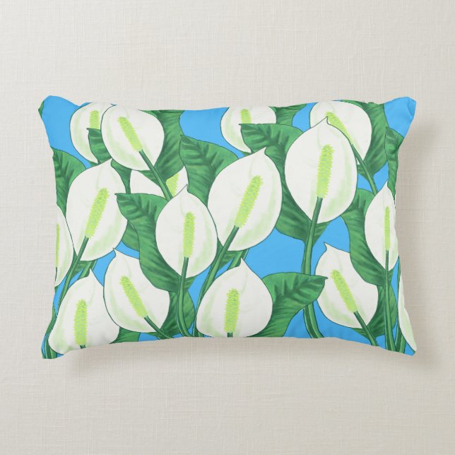 Vita freden lever på blekens blå bakgrund prydnadskudde (Framsidan)