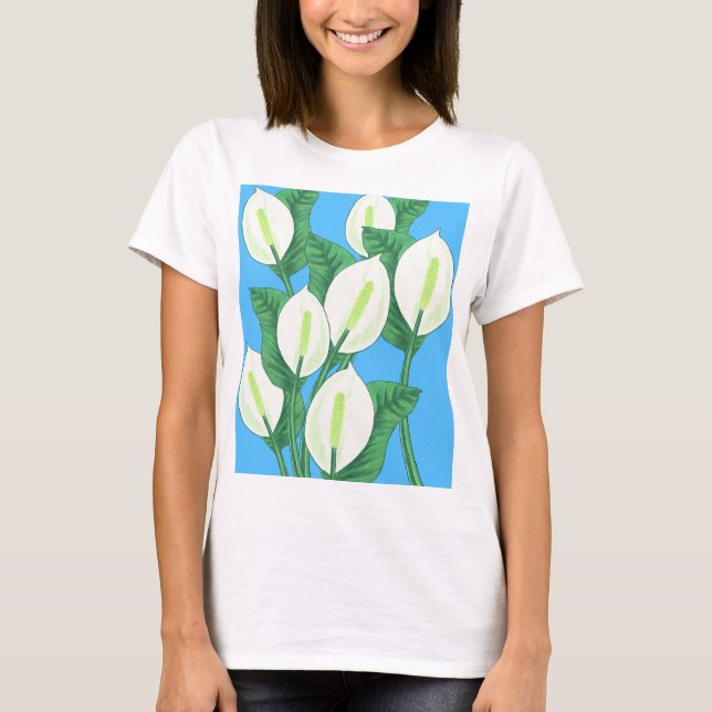 Vita freden lever på blekens blå bakgrund t shirt (Framsida)