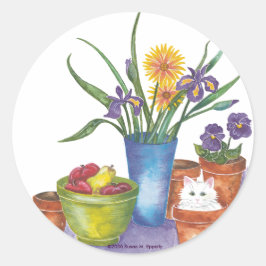 Vita fruktblommor, vattenfärg "Liliana" Runt Klistermärke