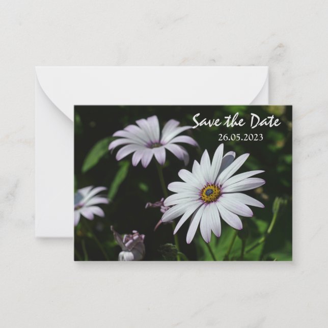 Vita Garden Flowers Cute Save Date Card Anteckningskort (Framsida)