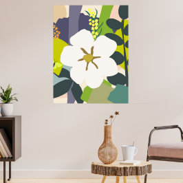Vita Gardenia Abstrakt Blommigt Färg Block Modern Poster