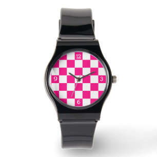 Vita geometriska retrow-nummer för shock rosa som armbandsur