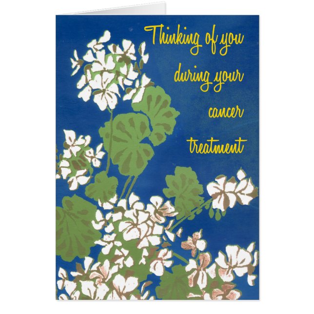 Vita Geranium om stöd för behandling av blåcancer Hälsningskort (Framsidan)