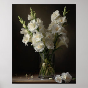 Vita Gladiolus Flowers Art Skriv ut Poster