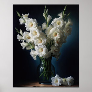 Vita Gladiolus Flowers Art Skriv ut Poster