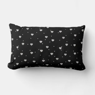Vita Glitter Hearts Mönster on Black Lumbarkudde