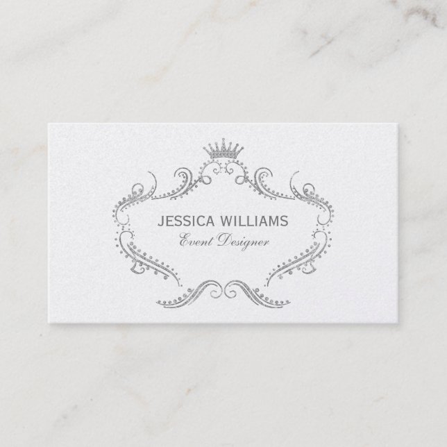 Vita Glitter Ornate Ram med krona Visitkort (Framsida)