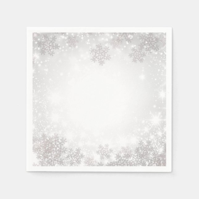 Vita glittrande snöflingor Vinterundret Bröllop Pappersservett (Framsidan)