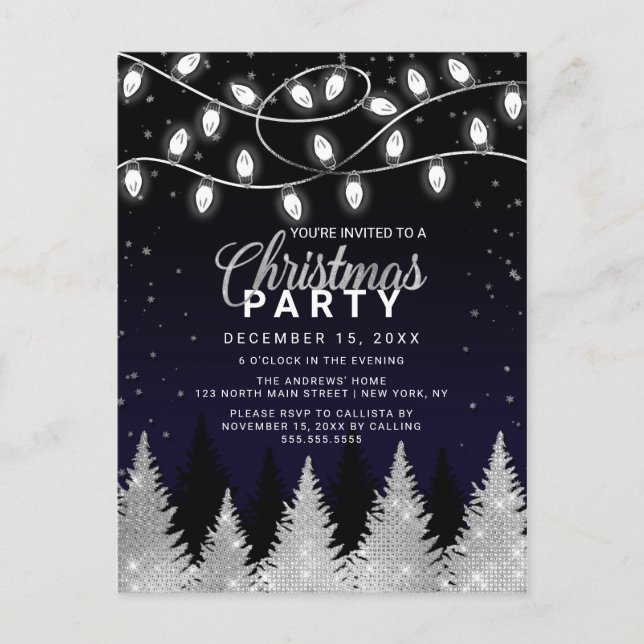 Vita Glowing Ljus Glitter Träd Party Inbjudan Vykort (Framsida)
