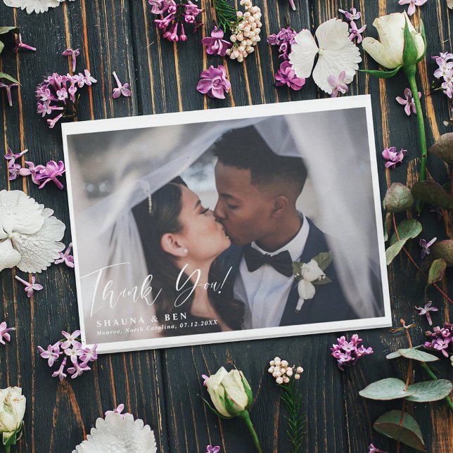 Vita Gräns-kallgrafi, överlägg Bröllop 2-foto för  Tack Kort (Skapare uppladdad)