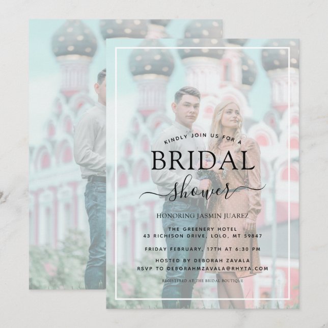 Vita Gräns Vellum Effect Photo Möhippa Inbjudningar (Fram/baksida)