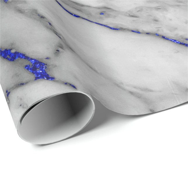 Vita Grått Marble Shiny Blue Navy Penslar Presentpapper (Rullad Hörn)