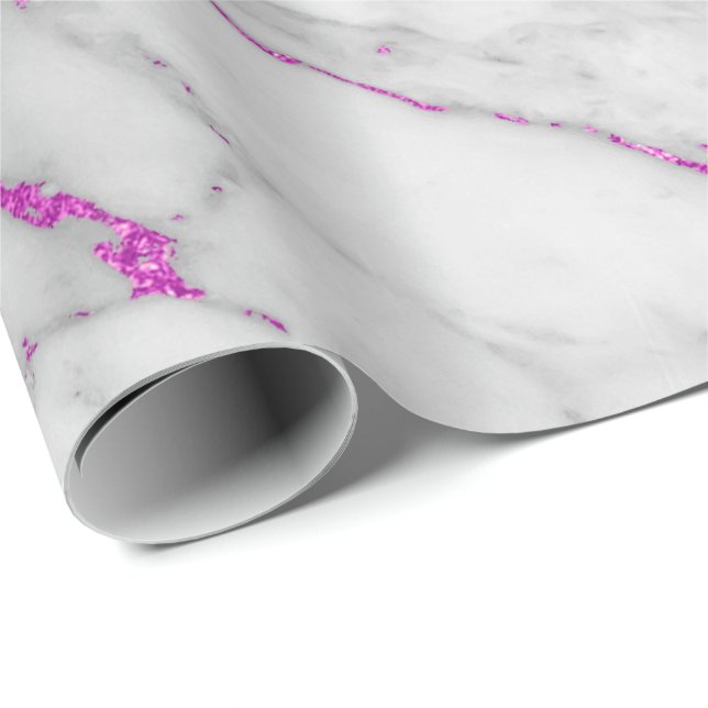 Vita Grått Marble Shiny Rosa Penslar Presentpapper (Rullad Hörn)