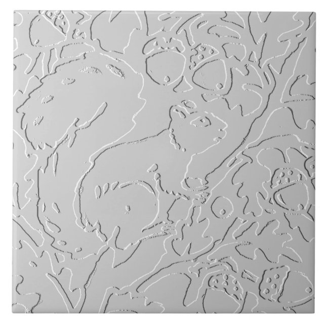 Vita Grått Svart Embossed Woodland Acorn Kakelplatta (Framsidan)