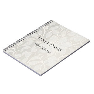 Vita graverade blommor silver anteckningsbok