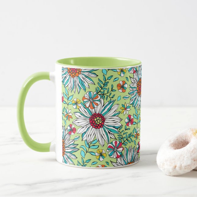 Vita Grey Gult Orange Red Daisy Flowers Mugg (Med munk)