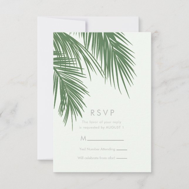 Vita Gröna Eleganta Tropiska Palmblad RSVP Inbjudningar (Framsida)