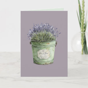 Vita Gröna Hink Lavendel Blommor Kort