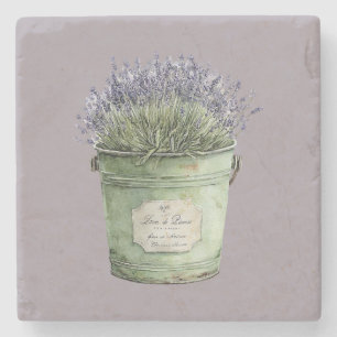 Vita Gröna Hink Lavendel Blommor Stenunderlägg
