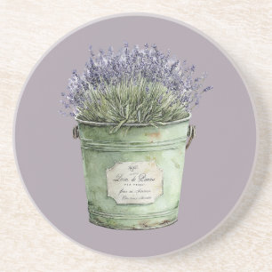 Vita Gröna Hink Lavendel Blommor Underlägg