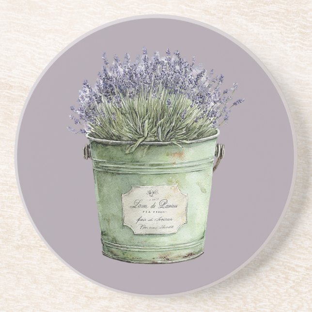 Vita Gröna Hink Lavendel Blommor Underlägg (Framsidan)