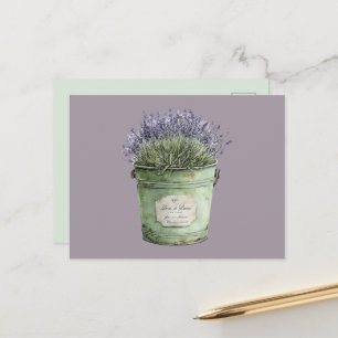 Vita Gröna Hink Lavendel Blommor Vykort