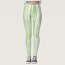 Vita Gröna Ränder Leggings