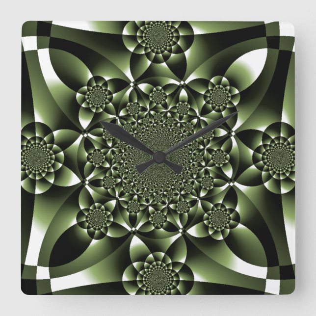 Vita Gröna Skogsblad Kronblad Fyrkantig Klocka (Framsida)