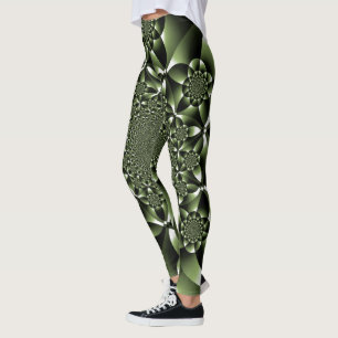 Vita Gröna Skogsblad Kronblad Leggings