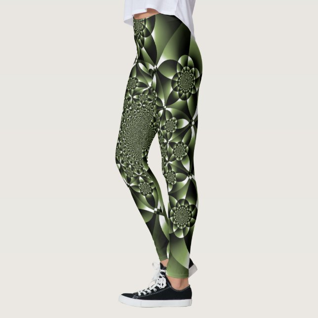 Vita Gröna Skogsblad Kronblad Leggings (Vänster)