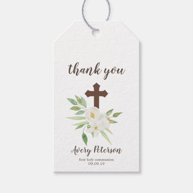 Vita & Grönt Blommigt Kor Första Heligan Kommunisi Presentetikett (Framsidan)