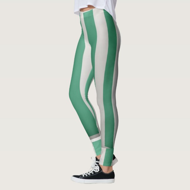 Vita + Grönt Broad Rand Leggings (Vänster)