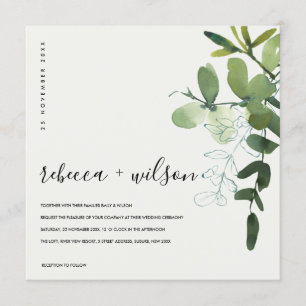 VITA GRÖNT EUCALYPTUS FOLIAGE WATERCOLOR BRÖLLOP INBJUDNINGAR