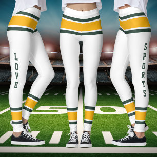 Vita Grönt Guld Team Jersey Färg Kärlek Sports Leggings