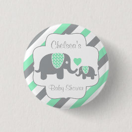 Vita, Grönt och Grått Rand Elephants Baby Shower Knapp