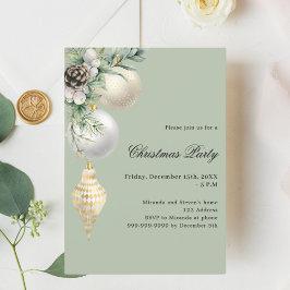 Vita grönten guld, baubles jul Party Inbjudningar