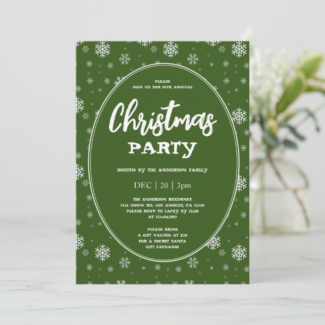 Vita Grönten Snöflingor Modern jul Party Inbjudningar (Stående Fram)