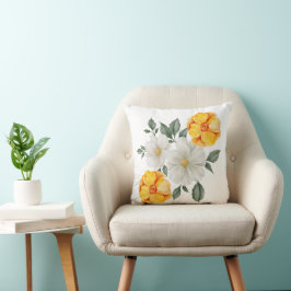 Vita gula blommor Grönska accent Kudde