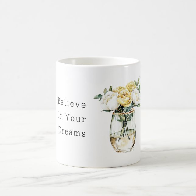 Vita Gula Blommor Tro På Drömmar Kaffemugg (Center)