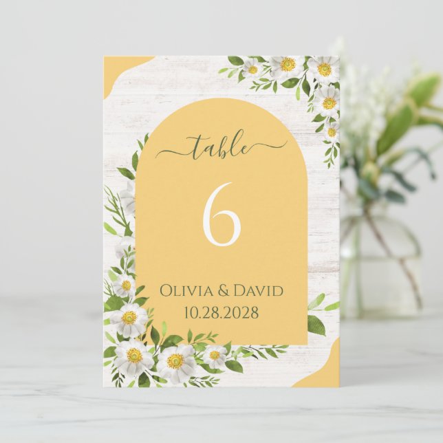 Vita gula boho blomsterbordskort inbjudningar (Stående Fram)