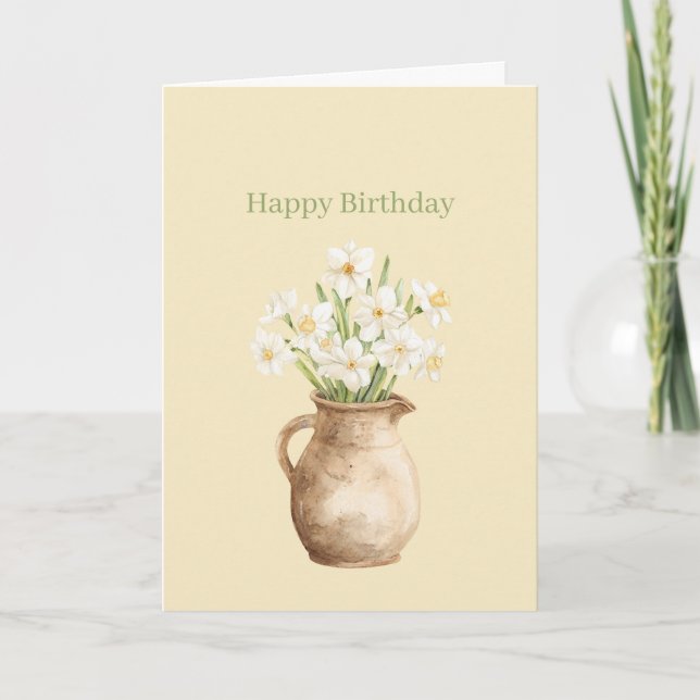 Vita gula narcisser Blommig födelsedag Kort (Framsida)