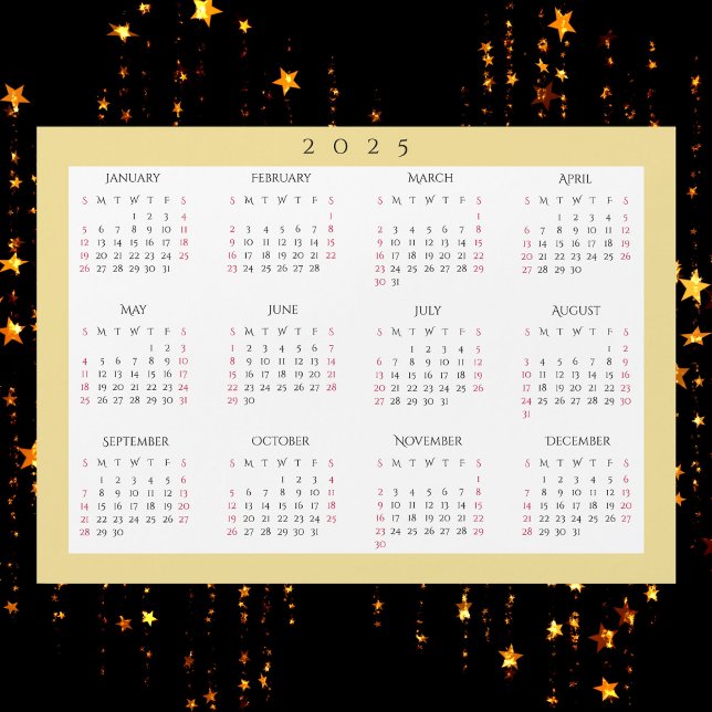 Vita Guld 2025 års kalendermagnet för Fullt (White Gold 2025 Yearly Full Year Calendar Magnet)