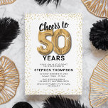 Vita Guld 50:e Födelsedagsfesten Inbjudningar<br><div class="desc">Elegant 50 födelsedagsfest inbjudan med en enkel vit bakgrund som kan ändras till vilken färg som helst,  guld glatt glitter,  femtio guld hellium-ballonger och en modern 50-årsfirandetextmall som är lätt att anpassa.</div>