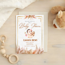 Vita Guld Aesthetic babyduschinbjudningar