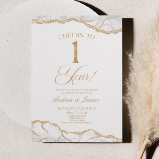 Vita Guld Agate 1:a Bröllop-årsdagen Party Inbjudningar (Skapare uppladdad)