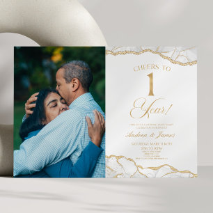 Vita Guld Agate 1:a Bröllop-årsdagen Party Inbjudningar