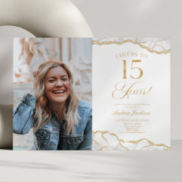 Vita Guld Agate Bild 15:e Födelsedagsfesten Inbjudningar