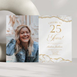 Vita Guld Agate Bild 25:e Födelsedagsfesten Inbjudningar